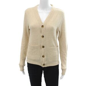 V Room Women's V-Neck Long Sleeves Button Up Cardigan Sweater Beige Size S